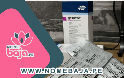 Se observa en la imagen blister de pastillas Cytotec y al lado el logo y el nombre de la marca: Nomebaja.pe