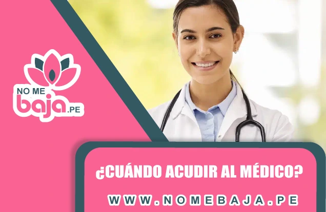 Se observa una mujer sonriendo y un titulo que dice : ¿Cuándo acudir al médico? nomebaja.pe