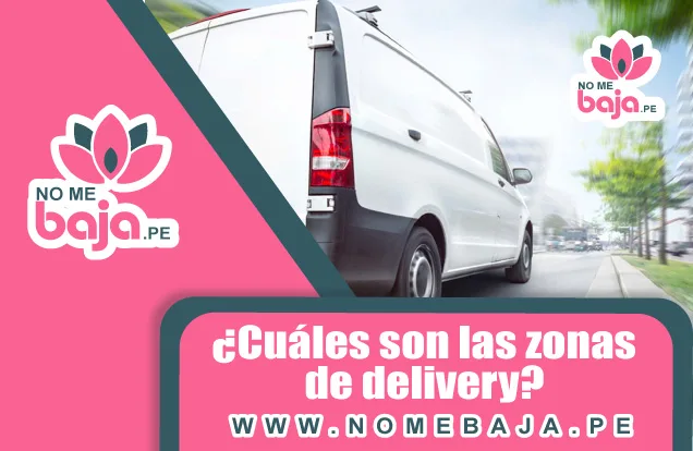 Se observa un carro de delivery y un titulo que dice :¿Cuáles son las zonas de delivery? nomebaja.pe
