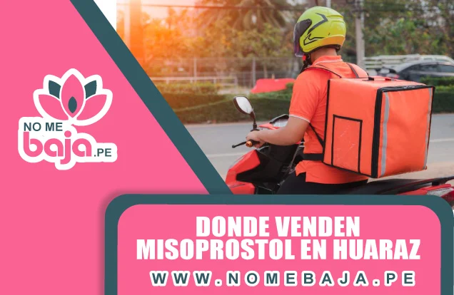 Se observa un motorizado con su mochila de delivery y un titulo que dice :  Donde venden Misoprostol en Huaraz nomebaja.pe