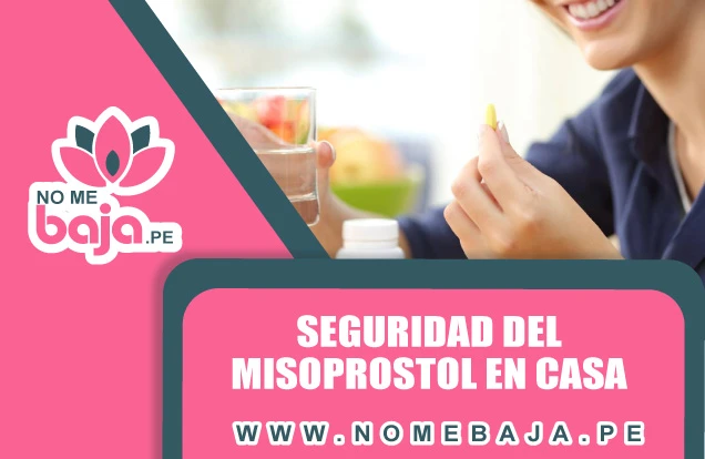 Se observa una persona apunto de consumir una pastilla,tambien un titulo que dice :Seguridad del Misoprostol en casa nomebaja.pe