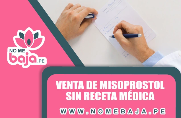 Se observa unas manos escribiendo en un papel y un titulo que dice : Venta de misoprostol sin receta médica               nomebaja.pe