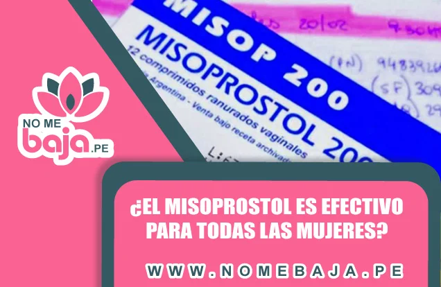 Se observa una caja de Misoprostol 200mcg y un titulo que dice ¿El Misoprostol es efectivo para todas las mujeres? nomebaja.pe