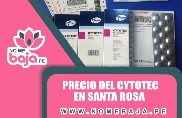 Se observa unas cajas de pastillas Cytotec y unos blister de pastillask, tambien un titulo que dice : Precio del Cytotec en Santa Rosa nomebaja.pe