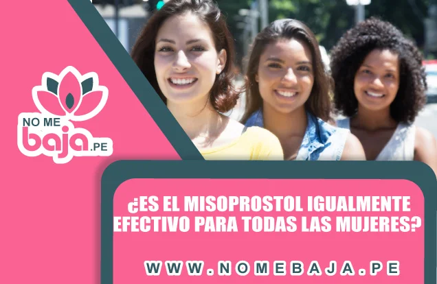 Se observaen la imagen 3 mujeres sonriendo y un titulo que dice : Es el Misoprostol igualmente efectivo para todas las mujeres? nomebaja.pe