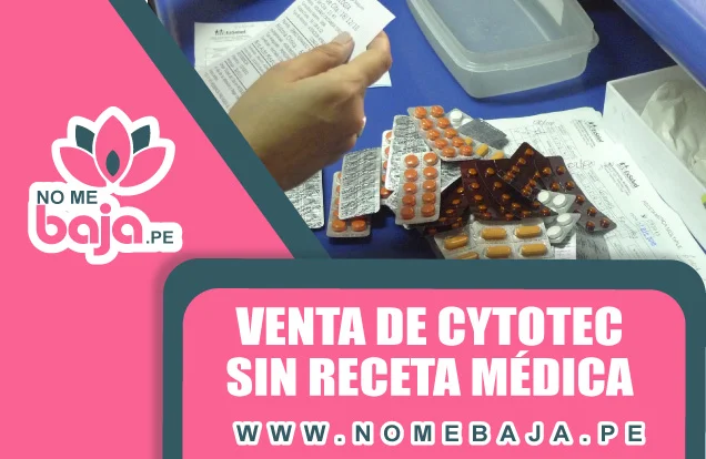 Se observa una msesa con blister de pastillas y un titulo que dice : Venta de Cytotec sin receta médica nomebaja.pe